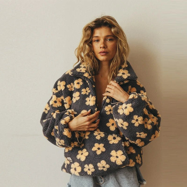 Thicken Polar Fleece Flower Hoodie for Women Half - Zip Stand Collar Full Sleeve Sweater Warm Blouse 2025 New Autumn Winter Tops - ZenithZephyrShop